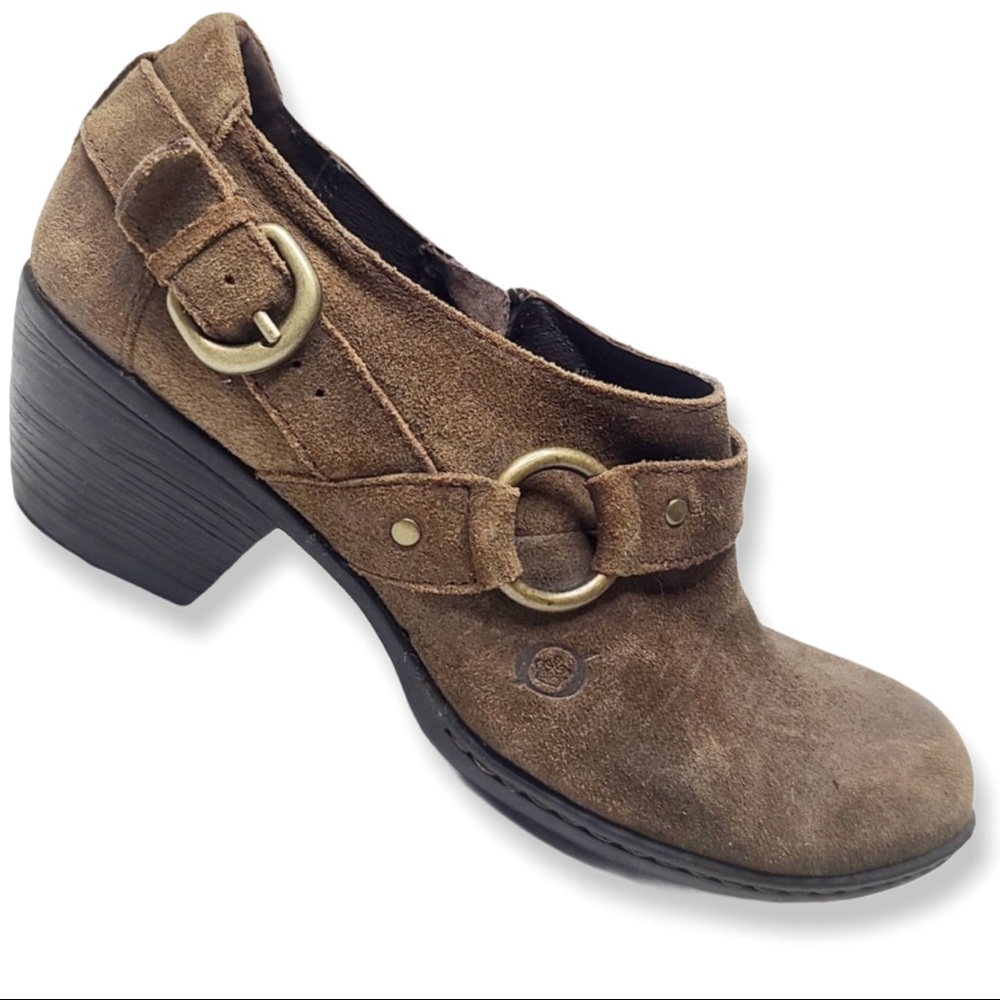 Born Zowy harness bootie brown distressed suede 8